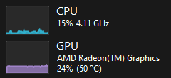 낮은 CPU 사용량 및 낮은 GPU 사용량에 대한 활용 스크린샷